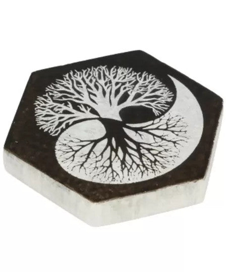 Oplaadsteen Yin Yang Levensboom zwart wit zeskant